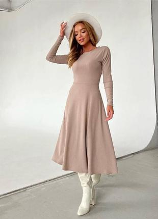 6 кольорів! базова міді-сукня з широкою спідницею і довгим рукавом # aphroditebasic