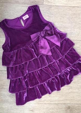 Бархатное велюровое фиолетовое платье на девочку 3-4 года 104 см1 фото
