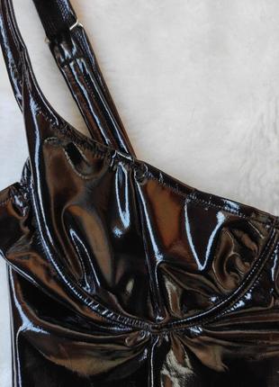 Черное кожаное мини платье латекс винил блестящее облегающее секси платье мини вечернее облегающее8 фото