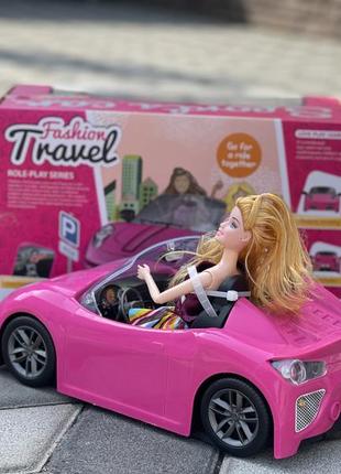 Машина кабріолет із лялькою барбі рожевий, автомобіль для ляльки, світло, звук2 фото