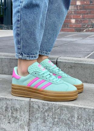 Женские кроссовки адидас газель adidas gazelle bold pulse mint pink1 фото