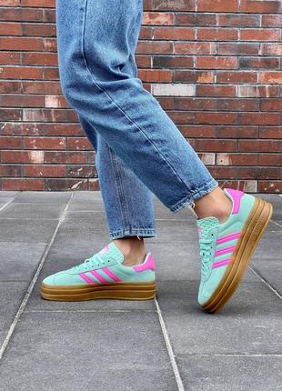 Женские кроссовки адидас газель adidas gazelle bold pulse mint pink8 фото