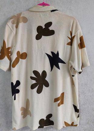 👕стильная мужская бежевая рубашка из махровой ткани с абстрактным принтом zara (размер m-l)5 фото