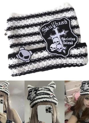 Шапка новинка смужка в стилі готика лоліта