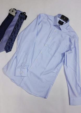 Нежно- голубая мужская рубашка marks&spencer ворот 383 фото