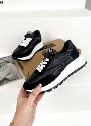 Кросівки  ab, чорний, натуральна шкіра/ замша