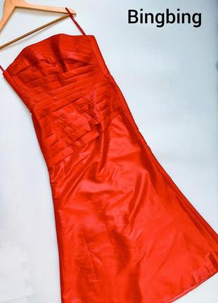 Новое женское вечернее красное длинное платье без бретель, на спине завязки от бренда bingbing.сток
