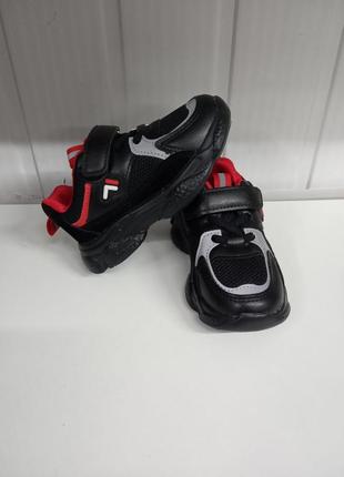 Кроссовки детские черные с красным и серым я-4004. размеры: 21.2 фото