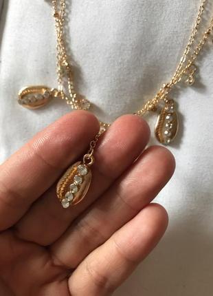 Распродажа ожерельясто asos многослойная золотистая ракушка с отделкой стразами6 фото