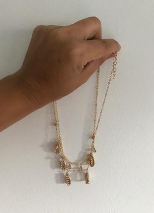 Распродажа ожерельясто asos многослойная золотистая ракушка с отделкой стразами4 фото