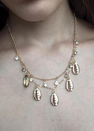 Распродажа ожерельясто asos многослойная золотистая ракушка с отделкой стразами7 фото