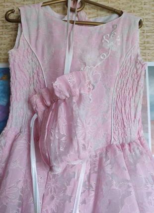Розовое пышное длинное платье на выпускной на рост 1286 фото