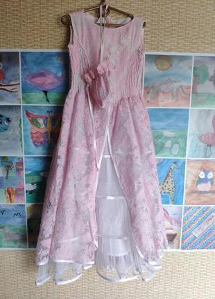 Розовое пышное длинное платье на выпускной на рост 1281 фото