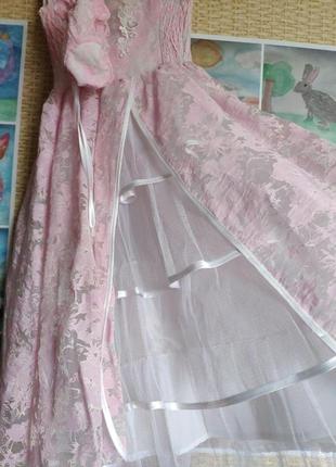 Розовое пышное длинное платье на выпускной на рост 1287 фото