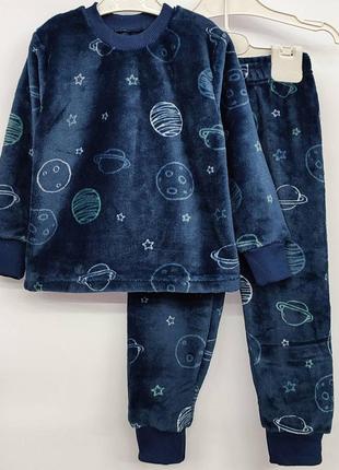 Темно-синяя махровая пижама, размер 116