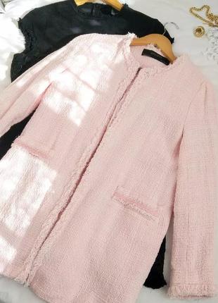 Розовый твидовый пиджак зара размер 38 м zara