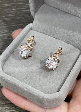 Оригінальний подарунок дівчині сережки "сяйво алмазних кристалів у золоті" ювелірний сплав у оксамитовому футлярі