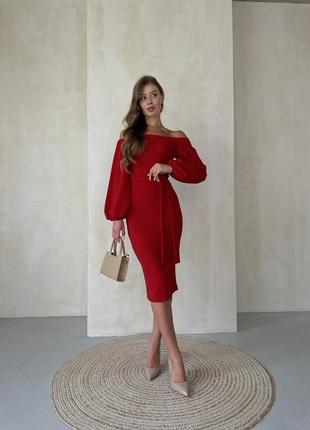 Красное платье миди облегающее по фигуре 4 цвета