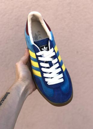 Adidas gazelle x gucci трендові блакитно жовті кросівочки кеди адідас гучі весна літо голубые жёлтые кроссовки кеды бренд демисезон1 фото