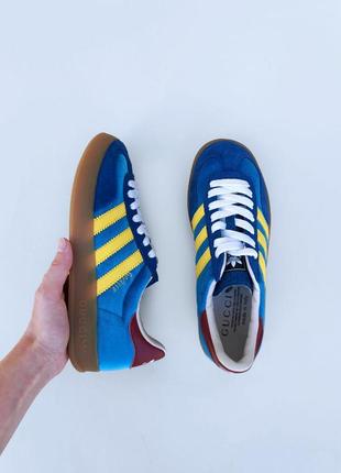 Adidas gazelle x gucci трендові блакитно жовті кросівочки кеди адідас гучі весна літо голубые жёлтые кроссовки кеды бренд демисезон6 фото