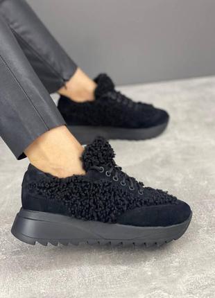 Кросівки із хутром баранчика під замовлення (чорний / молоко/ беж)