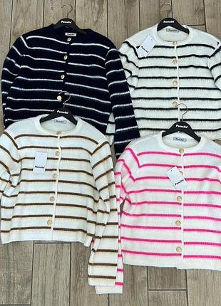 Кардиган зара zara стильний тренд в смужку на ґудзиках кофта укорочена молочна біла чорна рожева коричнева бежева мокко