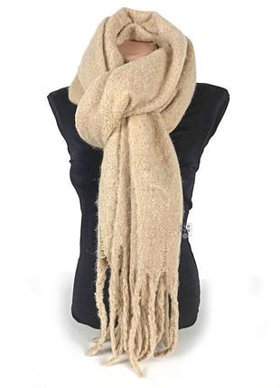 Теплый зимний шерстяной шарф-плед палантин мохеровый толстый объемный однотонный2 фото