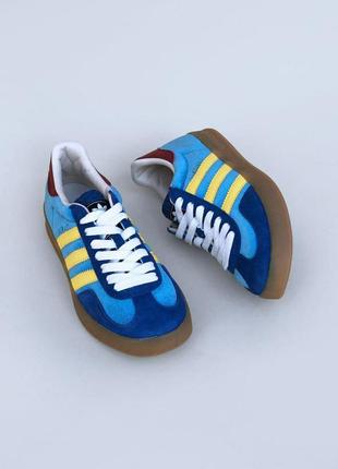 Женские кроссовки синие adidas gazelle x gucci blue10 фото