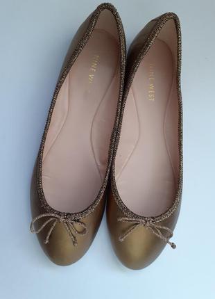 Распродажа, скидки, золотистые кожаные балетки nine west, новые, размер 38 - 39