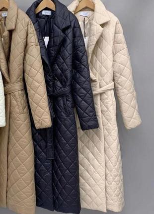 Длинное пальто из плащевой ткани стеганой на силиконе 150.