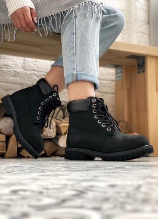 Ботинки женские весна-осень timberland 6 inch premium black термо, демисезонные, ботинки тімберленд жіночі чорні2 фото