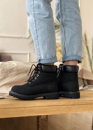 Ботинки женские весна-осень timberland 6 inch premium black термо, демисезонные, ботинки тімберленд жіночі чорні3 фото