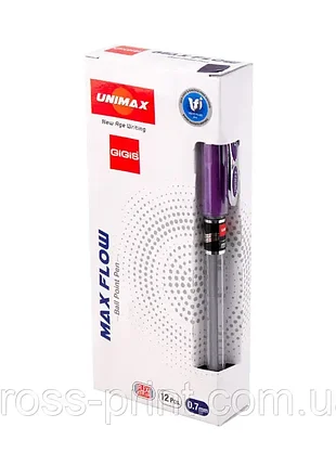 Ручка кулькова масляна,  2 км! "max flow", гумовий грип, корпус прозорий, стрижень синій. unimax