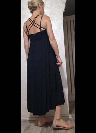 Черный сарафан халат из вискозы с перекрестием на спинке