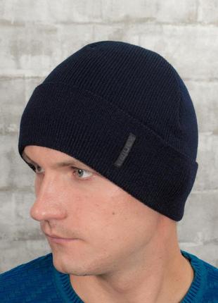 Короткая шапка с отворотом мужская - головные уборы синий mod 55