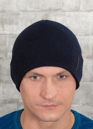 Коротка шапка з відворотом чоловіча - головні убори синій mod 552 фото