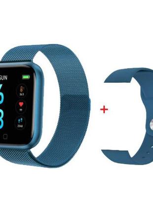 Smart watch t80s, два браслети, температура тіла, тиск, оксиметр. колір: синій2 фото