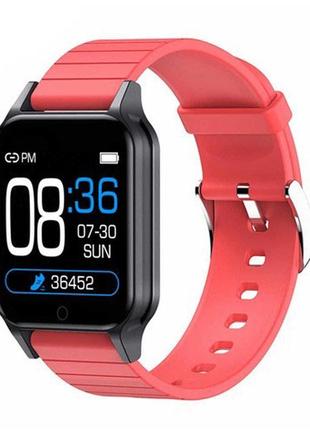 Смарт часы smart watch t96 стильные с защитой от влаги и пыли с измерением температура тела. цвет: красный1 фото