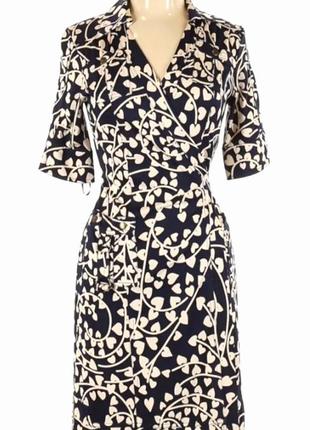 Шелковое брендовое платье с оригинальным принтом белое синее diane von furstenberg8 фото
