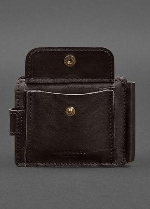 Кожаное портмоне с зажимом для купюр, на кнопке темно-коричневое краст 13.16 фото