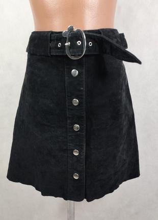Замшевая юбка мини черная с поясом на кнопках zara3 фото