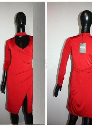 Стильное эффектное красное бордовое марсала платье с чокером и разрезом м misslook3 фото