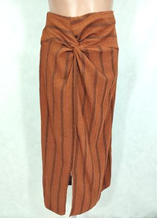 Меди юбка с разрезом в полоску коричневый молния h&amp;m2 фото