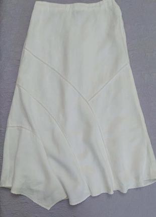 Льняная юбка, белая, от oska, ассиметричная, с сеткой