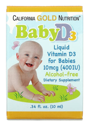 California gold nutrition, вітамін d3 у рідкій формі для дітей, 10 мкг (400 мо), 10 мл1 фото