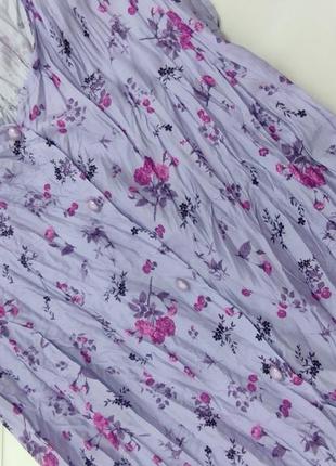 Лавандовое платье цветочный принт на пуговицах миди жатка3 фото