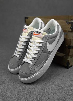 Nike blazer low низькі сірі кросівки жіночі шкіряні найк блейзер кеди осінні8 фото