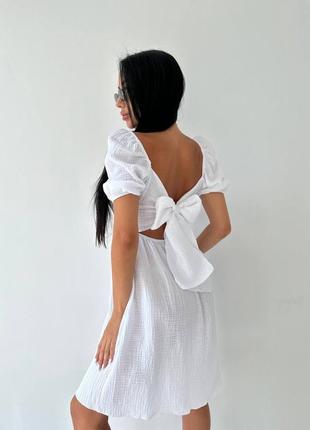 Сукня сарафан коротка міні жатка плісірований верх відкриті плечі пишна рюшки легка плаття відкрита спина бант барбі