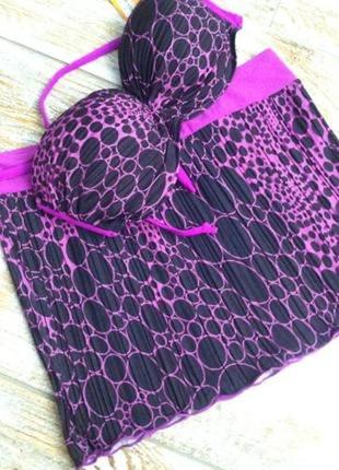 Стильный фиолетово черный купальник,купальный комплект лиф с чашками и пуш-ап и юбка m1 фото
