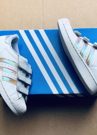 Кроссовки кожаные белые на липучках adidas superstar (оригинал)